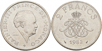 Монако 2 франка 1982 Ренье III (1949-2005) KM 1577 никель 73-1646