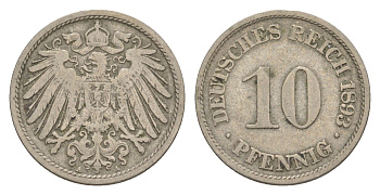 Германия 10 пфеннигов 1893 A, Вильгельм II (1888-1918) KM 12, J. 13 медно-никель 4644-1142