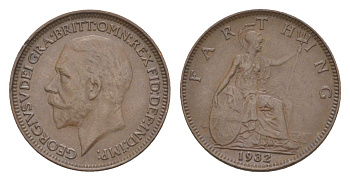 Великобритания 1 фартинг 1932 Георг V (1910-1936) KM 825, Spink 4061 бронза 4632-727