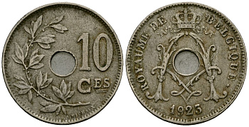 Бельгия 10 сантимов 1923 Belgique KM 85 медно-никель 4135-916