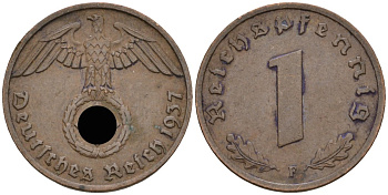 Германия 1 рейхспфенниг 1937 F KM 89, J 361 бронза 4136-1154