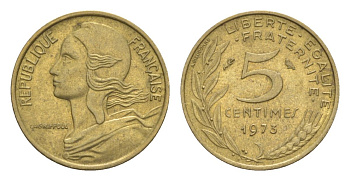 Франция 5 сантимов 1973 тип Morlon KM 933, Le Franc 125.9 алюминиевая бронза 4630-326