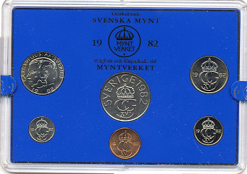 Швеция набор монетного двора из 6 монет 1982 в пластике, Карл XVI Густав (1973- ) KM MS23 UNC 5-4-2-83