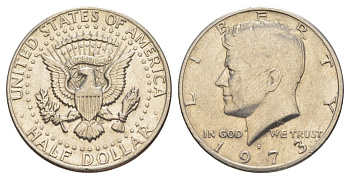 США 1/2 доллара (50 центов) 1973 Джон Кеннеди KM 202b медь плакированная медно-никелем aUNC 4521-1036
