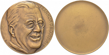 США МЕДАЛЬ ND ФРАНКЛИН РУЗВЕЛЬТ 50 мм, 55,1 гр бронза 01-235-44