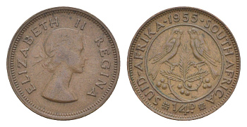 ЮАР 1/4 пенни 1955 Елизавета II KM 44 бронза 4618-946