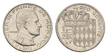 Монако 1/2 франка 1979 Ренье III (1949-2005) KM 145 никель 4169-719