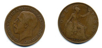 Великобритания 1 пенни 1920 Георг V (1910-1936) КМ 810, Spink 4051 бронза 47-416