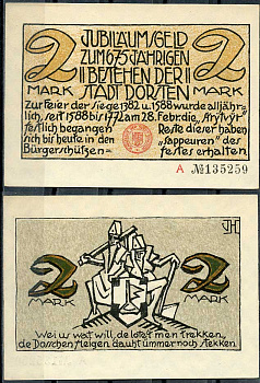 Германия, Дорстен 2 марки 1922 нотгельд, историческая серия Li.273, M.282.1  бумага  UNC (пресс) 444-86-2-2