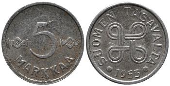 ФИНЛЯНДИЯ 5 МАРОК 1953 KM 37 железо 99-1053