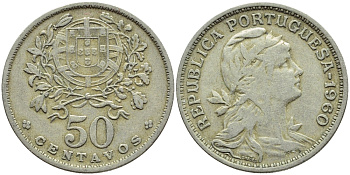 Португалия 50 сентаво 1960 KM 577 медно-никель 4395-812
