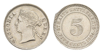 Стрейтс-Сетлментс (Стрейтс Сетлментс) 5 центов 1884 Виктория (1837-1901) KM 10 серебро aUNC 1521-645