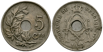 Бельгия 5 сантимов 1925 Belgique, Альберт I (1909-1934) KM 66 медно-никель 4173-545