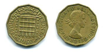 Великобритания 3 пенса 1960 Елизавета II (1952-2022) KM 900, Spink 4153 никель латунь 89-1343