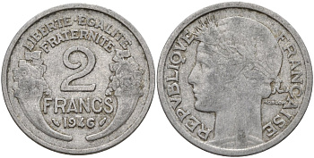 Франция 2 франка 1946 KM 886a, Le Franc 269.10 алюминий 4144-341