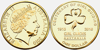 Австралия 1 доллар 2010 100 лет организации девушек гидов KM 1499 алюминиевая бронза UNC M46-19