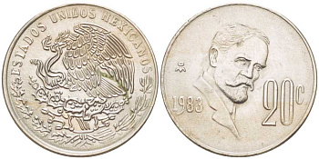 Мексика 20 сентаво 1982 Франциско Индалеси KM 442 медно-никель 201-569