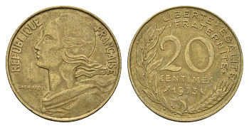 Франция 20 сантимов 1973 KM 930 алюминиевая бронза 4673-1116