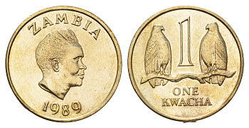 Замбия 1 квача 1989 KM 26 никель латунь UNC 92-942