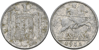 Испания 10 сентимо 1945 Франсиско Франко (1939 - 1975) KM 766 алюминий 4155-233