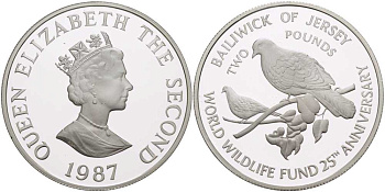 Джерси 2 фунта 1987 серия 25 лет защиты окружающей среды, голуби KM 70a серебро PROOF 1080-5-54