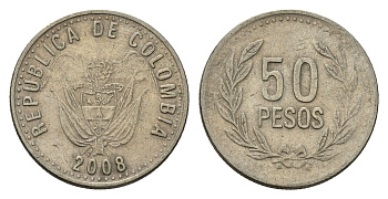 Колумбия 50 песо 2008 KM 283 медь цинк никель 4539-1133