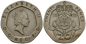 Великобритания 20 пенсов 1989 Елизавета II (1952-2022) KM 939, Spink 4361 (G2) медно-никель 4135-145