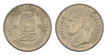 Венесуэла 25 сентимо 1978 Симон Боливар Y 50.1 никель 4580-327