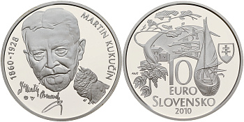 Словакия 10 евро 2010 150 лет со дня рождения Мартина Кукучина (1860-1928), в оригинальной коробке с сертификатом KM 111 серебро PROOF 4-3-4-43