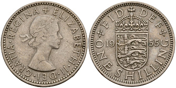 Великобритания 1 шиллинг 1955 Елизавета II (1952-2022), Английский герб KM 904, Spink 4147 медно-никель 4187-1054