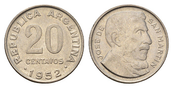 Аргентина 20 сентаво 1952 KM 48 медно-никель 4679-825
