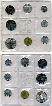 Сан-Марино годовой набор из 8 монет 1973 1, 2, 5, 10, 20, 50, 100 и 500 лир ребёнок держит голубя KM 22-29, в оригинальной пластиковой запайке серебро KM MS2 серебро UNC 3-4-5-19