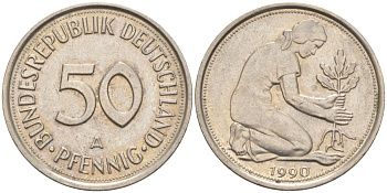 ФРГ 50 пфеннигов 1990 A J 384a, KM 109.2 медно-никель 63-359