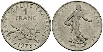 Франция 1 франк 1973 сеятель KM 925.1, Le Franc 226.4 никель 4138-311