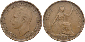 Великобритания 1 пенни 1938 Георг VI (1936-1952) КМ 845, Spink 4114 бронза 115-344
