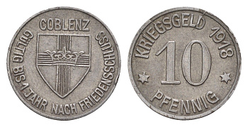 Кобленц 10 пфеннигов 1918 Funck 80.1A, Men05 4526.1, Men18 5727.1 железо 4643-1012