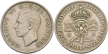 Великобритания 2 шиллинга (флорин) 1948 Георг VI (1936-1952) KM 865, Spink 4102 медно-никель    4117-414