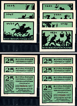 Ансбах (Бавария) полный набор из 7 нотгельдов (25 пфеннигов) 1921 Mehl Grabowski 35.1a-1-7/14 бумага UNC (пресс) 7556-43-3-2