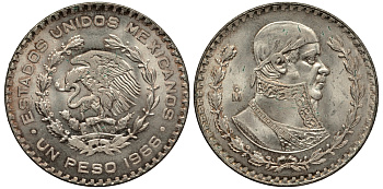 Мексика 1 песо 1966 Хосе Мария Морелос KM 459 серебро XF-UNC 74-335