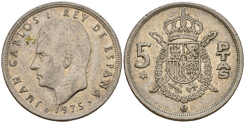 Испания 5 песет 1975 (78) Хуан Карлос I (1975-2014) KM 807 медно-никель 190-1014