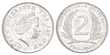Восточные Карибы 2 цента 2011 KM 35 алюминий aUNC 4627-1056