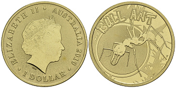 Австралия 1 доллар 2010 серия насекомые, бычий муравей KM 1441 алюминиевая бронза UNC M42-08