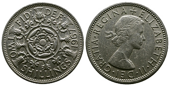 Великобритания 2 шиллинга (флорин) 1967 Елизавета II (1952-2022) KM 906, Spink 4146 медно-никель 4382-735