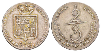 Брауншвейг-Люнебург-Ганновер 2/3 талера 1804 GFM, Георг III (1760-1820), из коллекции Ричарда Б. Смита Smith 230, Welter 2814, KM 413 серебро 00-821-35