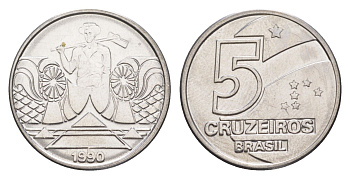 Бразилия 5 крузейро 1990 KM 618 нержавеющая сталь UNC 4644-529