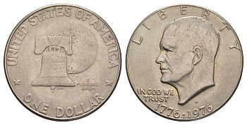 США 1 доллар 1976 Президент Эйзенхауэр, 200 лет независимости США, Тип 1 — Печатные буквы медь плакированная медно-никлем KM 206 медь плакированная медно-никлем 11-273-33