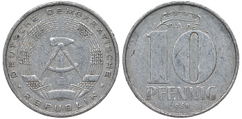 ГДР 10 пфеннигов 1968 A KM 10 алюминий 62-756