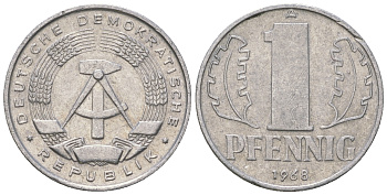 ГДР 1 пфенниг 1968 А КМ 8.1 алюминий 4615-1213