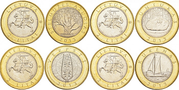 Литва набор из 4 монет по 2 лита 2013 серия создано человеком и природой, второй выпуск KM 187-190 биметалл UNC M38-08