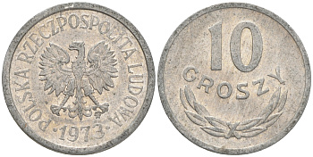 ПОЛЬША 10 ГРОШЕЙ 1973 MW KM АА47 алюминий VF-XF 4528-1267